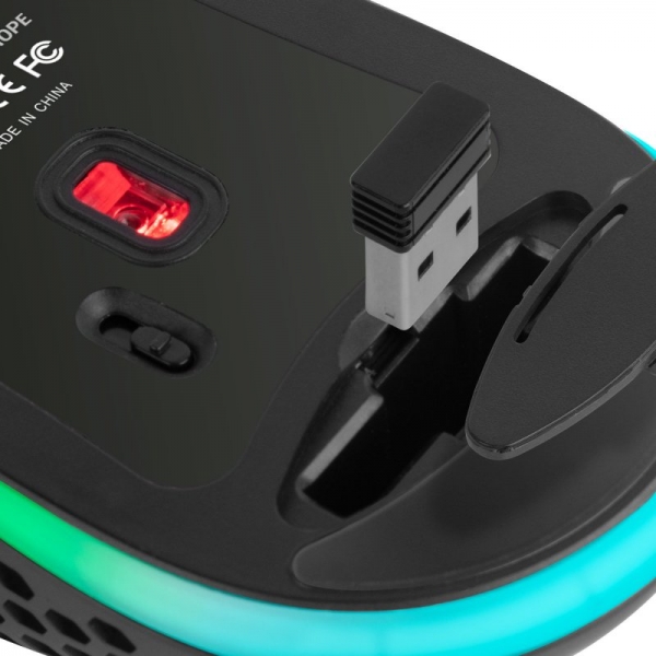 Rato sem fios ultraleve Mars Gaming MMW3 - Fluxo RGB - Sensor ótico de 3200 DPI - Switches HUANO - Ligação 2.4G - Bateria recarregável - Cor preta