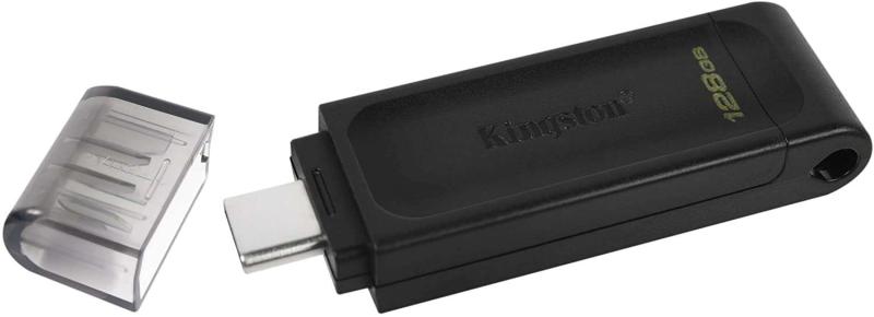 Kingston DataTraveler 70 128 GB USB Type-C Flash Drive - USB-C 3.2 Gen 1 - Com Tampa - Preto (Pendrive)