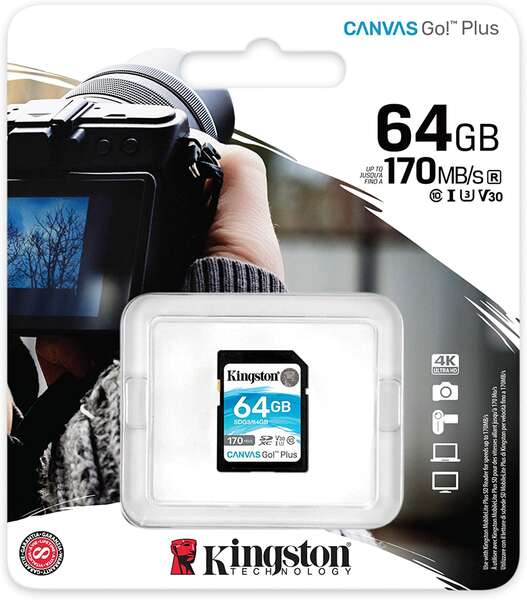 Kingston Cartao SDXC 64GB UHS-I U3 V30 Clase 10 200MB/s Canvas Go Plus