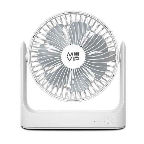 Ventilador de Mesa Portátil Muvip 5,5W 18cm Diâmetro - 3 Velocidades - Ângulo Regulável até 360º - Autonomia até 15h - Cor Branco