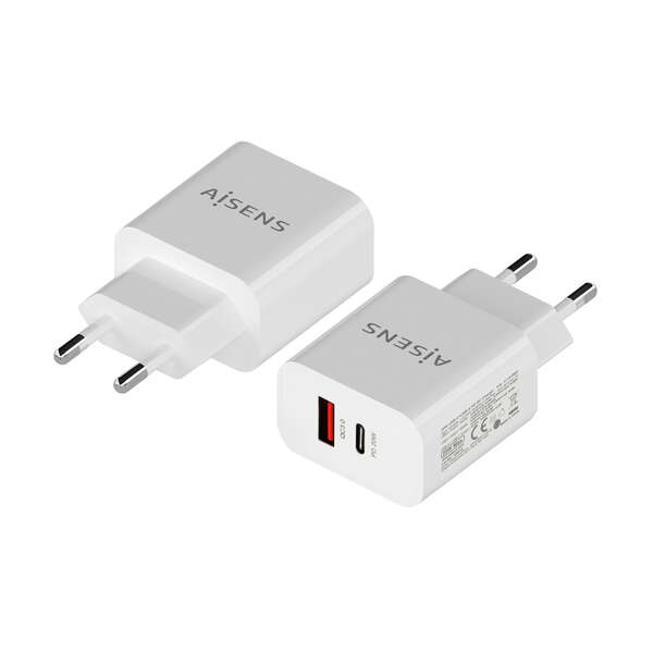 Carregador Aisens 20W - 1xUSB-C PD3.0 - 1xUSB-A QC3.0 - Branco
