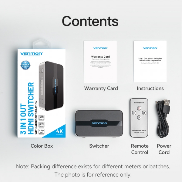 Vention Duplicador HDMI Femea para HDMI Macho 3x1 com Audio - Cor Cinza