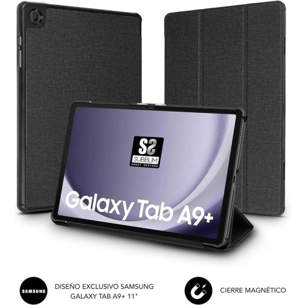 Capa Subblim Shock exclusiva para Samsung Galaxy Tab A9+ - Fecho magnético - Bordas reforçadas - 3 modos de suporte - Preto