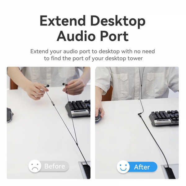 Vention Cabo Estereo Jack 3.5 Macho a Jack 3.5 Hembra - 1m - Cor Preto