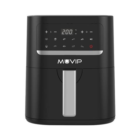 Fritadeira Muvip Hot Air 4,5L 1600W Touch Screen - 10 Programas Predefinidos - Cozinha com 80% Menos Gordura - Panela Antiaderente - Temperatura Ajustável 50-200ºC - Cor Preta