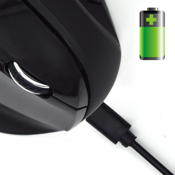 Rato sem fios Ewent 2,4 Hz - Rato vertical ergonómico - DPI selecionável 800-1200-2400 dpi - Bateria de lítio recarregável de 400 mAh - Preto