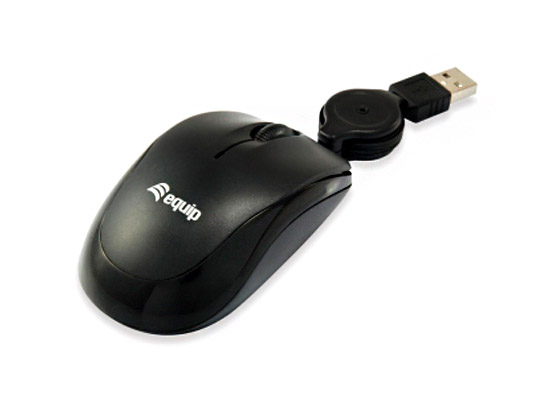Equip Rato USB com Cabo Retrátil 1000dpi - 3 Botões - Uso Ambidestro - Cor Preta