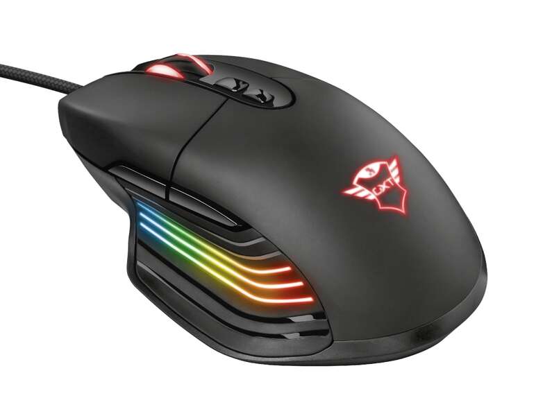 Rato USB Trust Gaming GXT 940 Xidon 10000 dpi - 5 botões programáveis ​​​​- Iluminação RGB - Cabo entrançado de 1,80 m - Utilização para destros - Preto