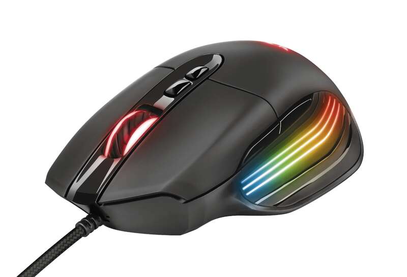 Rato USB Trust Gaming GXT 940 Xidon 10000 dpi - 5 botões programáveis ​​​​- Iluminação RGB - Cabo entrançado de 1,80 m - Utilização para destros - Preto
