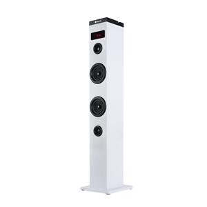 Torre de som Bluetooth NGS Sky Charm 50W - Controle remoto - Tela LED - USB, rádio FM, entrada auxiliar e entrada óptica para TV - Caixa de madeira - Cor branca