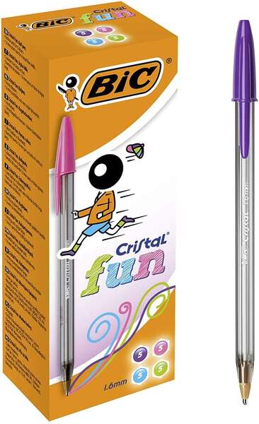 Caixa 20 Canetas Esferográfica Bic Cristal Fun - Ponta Redonda de 1,6 mm - Linha de 0,42 mm - Tinta à Base de Óleo - Cores Sortidas