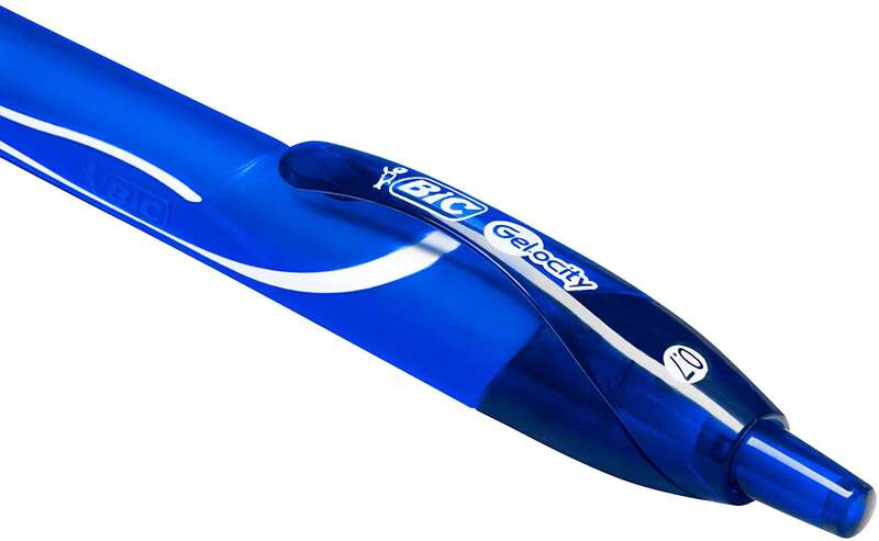 Caixa 12 unidades - Caneta de gel retrátil Bic Gel-Ocity Quick Dry - Ponta média de 0,7 mm - Tinta de gel - À prova de manchas - Secagem ultrarrápida - Azul