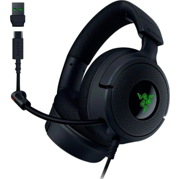 Auriculares Gaming Razer Kraken V4 X - Microfone Dobrável Cardioide Razer HyperClear - Som 7.1 - Multiplataforma - Ligação USB - Cor Preto