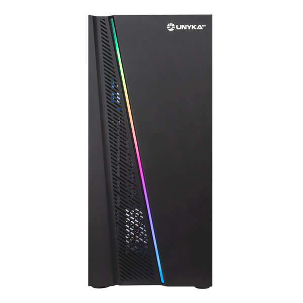 Caixa Torre ATX Unykach Glayze - Iluminação ARGB - Painel Lateral em Vidro Temperado - USB-A 2.0/3.2 e Áudio - 1 Ventoinha RGB de 120mm Incluída - Preto