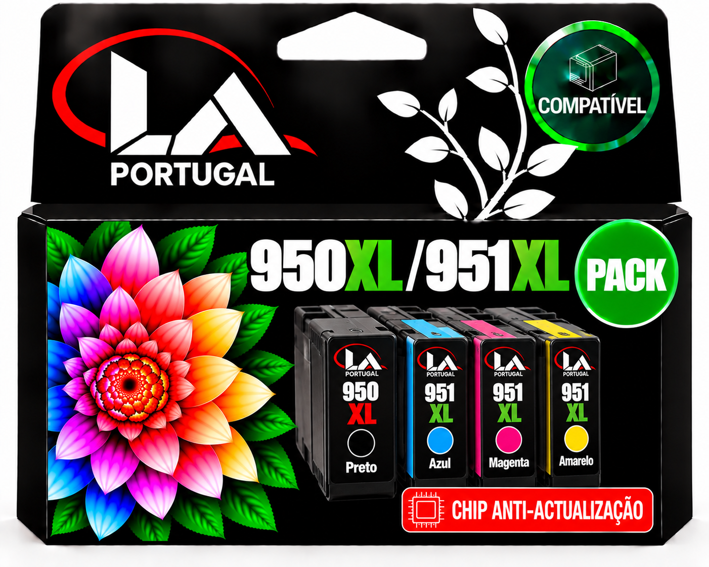 PACK COMPATIVEL  COM HP 950XL - PRETO + HP 951XL - 1 CADA COR
