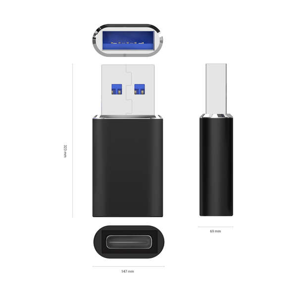Adaptador Aisens Mini USB 3.2 Gen2/USB 2.03A - Tipo USB-C/H-A/M - Cor Preto