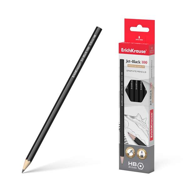 Caixa 12 unidades Lápis de grafite Erichkrause Jet Black 100 Hexagonal HB - Preto