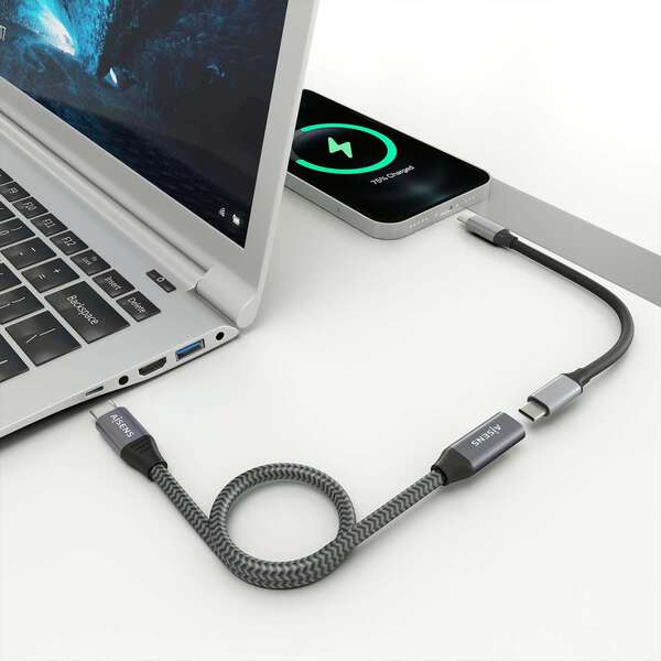 Cabo Aisens USB 3.2 GEN2x2 Alumínio 20Gbps 8K@30Hz 5A 100W - Tipo USB-C/M-USB-C/H - 1,5m - Cor Cinza