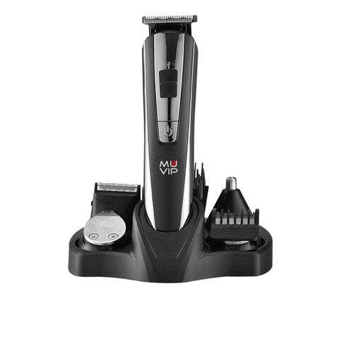 Máquina de Cortar Cabelo Multifunções Recarregável Muvip 5 em 1 - 4 Cabeças para Diferentes Áreas - Lâminas em Aço Inoxidável - Pentes de Diferentes Comprimentos - Autonomia até 45m