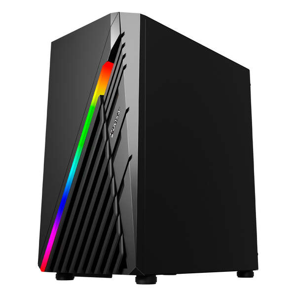 Caixa Unykach Mini Glayze Micro-ATX - Iluminação ARGB - Painel lateral em vidro temperado - USB-A 2.0/3.0 e áudio - 1 ventoinha RGB de 120 mm instalada - Preto