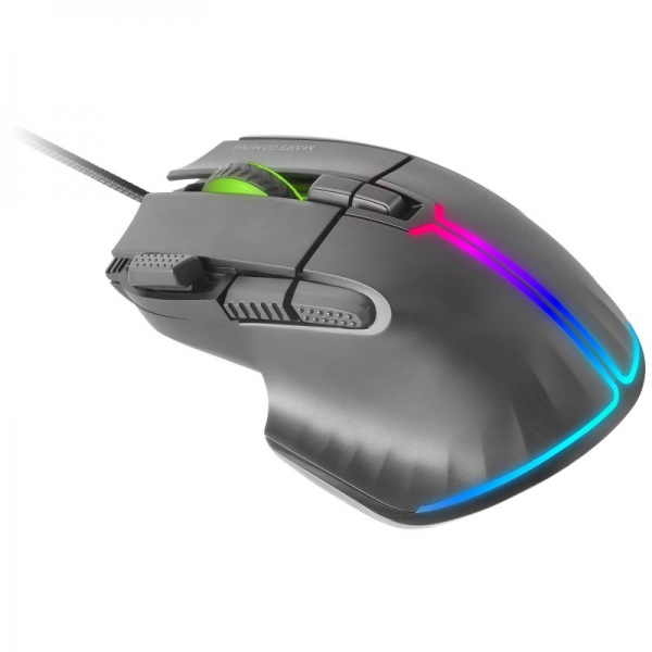 Rato Gamer Mars Gaming MM-XT - Iluminação RGB - Sensor de 12800 DPI - 9 Botões HUANO - Cabo Feather Paracord - Compatível com PC e Consolas - Preto