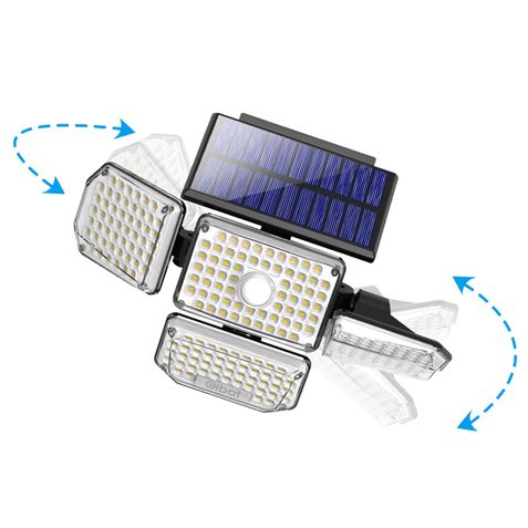 Foco Solar Quádruplo Elbat com Sensor LED 430lm - Sensor de Movimento 3 - 5m - Painel Solar Integrado 5,5V, 1,5W - Bateria 3,7V, 1200mAh - Ângulo de Iluminação 360º