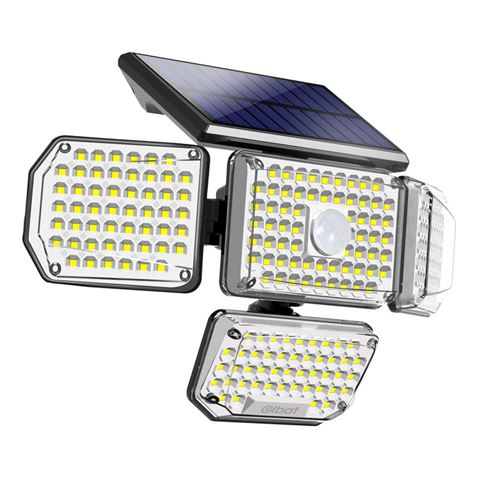Foco Solar Quádruplo Elbat com Sensor LED 430lm - Sensor de Movimento 3 - 5m - Painel Solar Integrado 5,5V, 1,5W - Bateria 3,7V, 1200mAh - Ângulo de Iluminação 360º