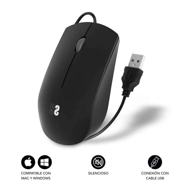 Rato empresarial com fio Subblim - Design ultrafino e ergonômico - Tecnologia Silent Click - Preto fosco