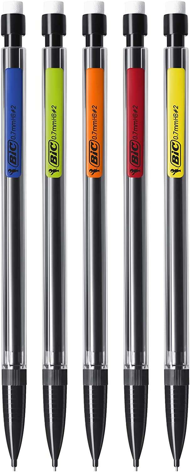 Caixa 12 Lápis portaminas Bic Matic Original Fine 0,7mm HB com Borracha - Ponta Retrátil - Corpo em Cores Sortidas