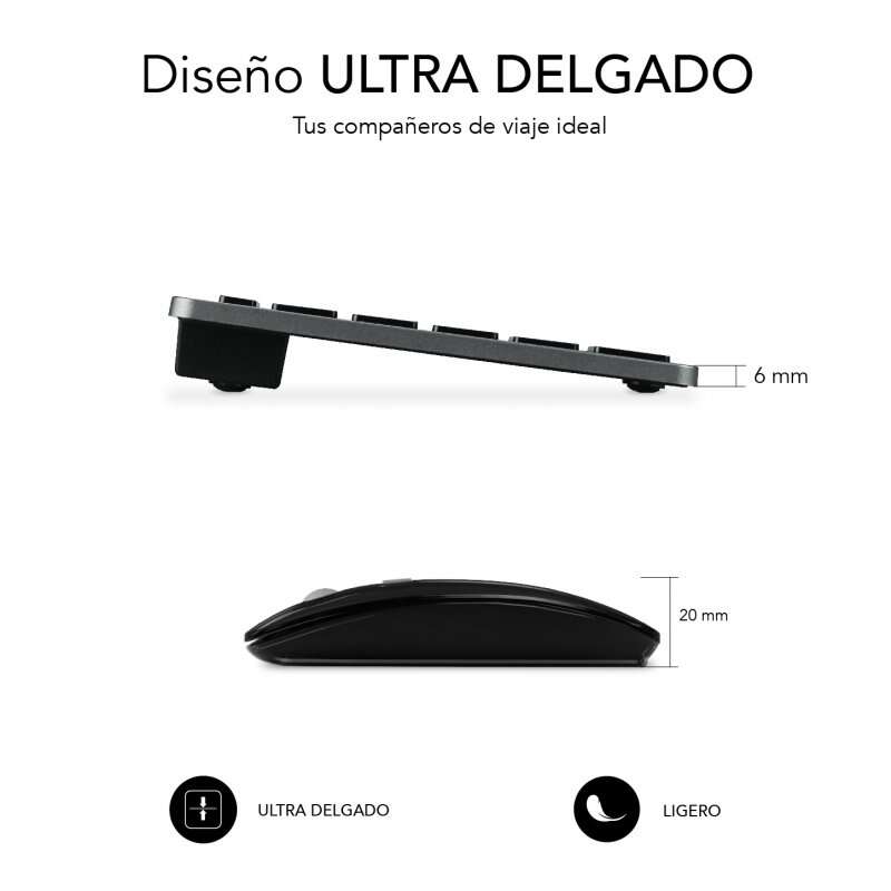Subblim Multi-Device Combo - Teclado e Rato - Bluetooth e Tecnologia Sem Fios 2.4G - Rato com Bateria Recarregável e 3 Níveis de DPI Ajustáveis ​​​​- Preto