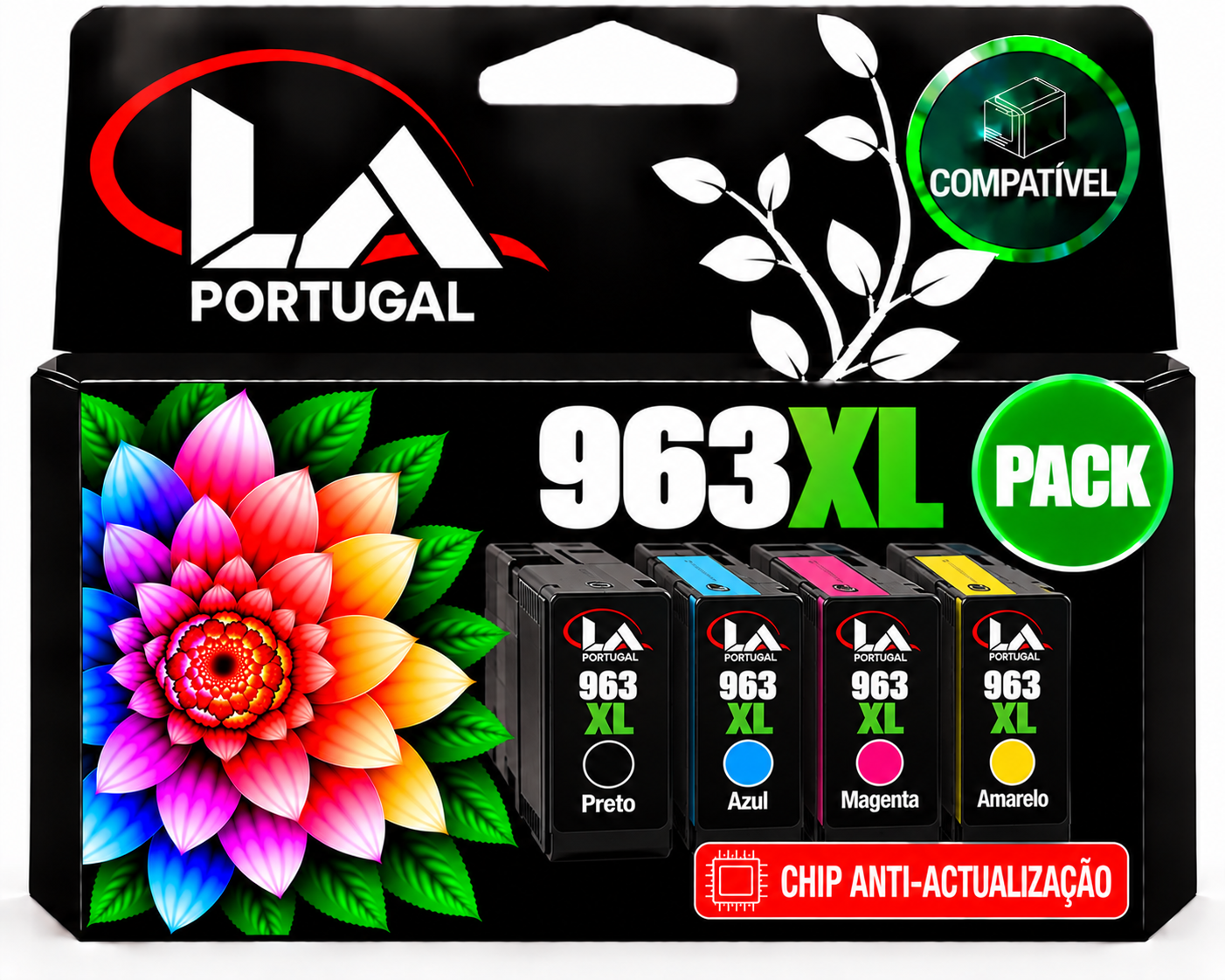 PACK 4  TINTEIROS COMPATIVEIS COM HP 963XL - 1 CADA COR (Chip Anti-actualização)