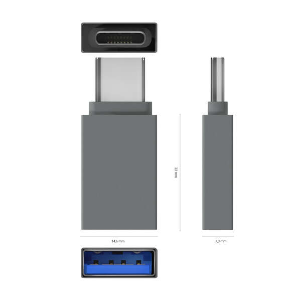 Adaptador Aisens Mini USB 3.2 GEN1 3A em alumínio - Tipo USB-C/M-A/H - Cor cinzento
