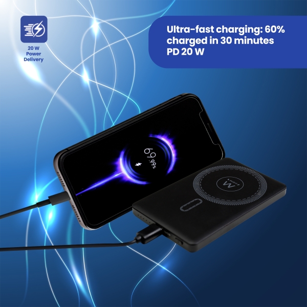 Powerbank Ewent EW1160 Magsafe 5000mAH 20W PD e QC - USB-C - Cor Preto