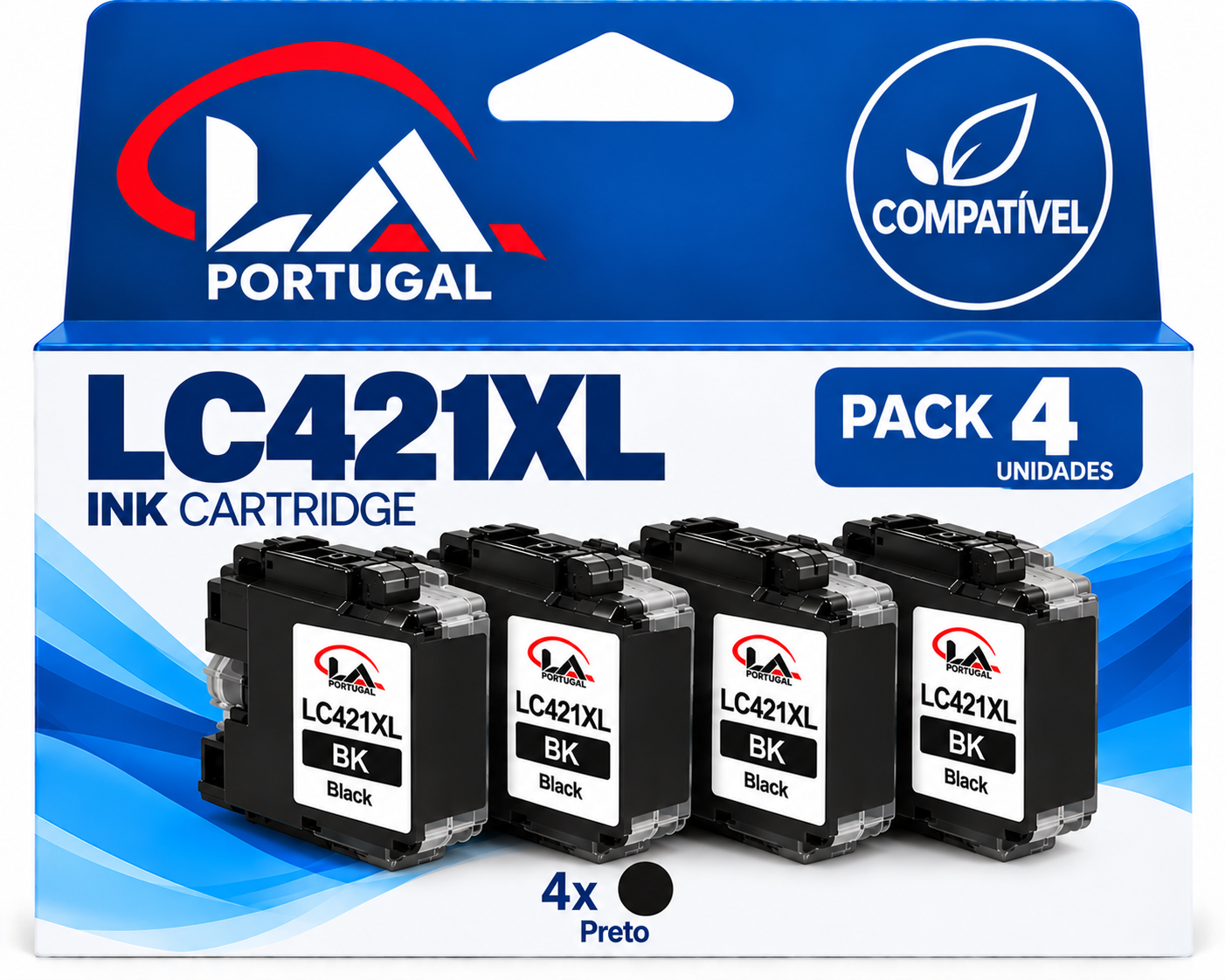 PACK 4 BROTHER LC421XL - PRETOS COMPATIVEIS