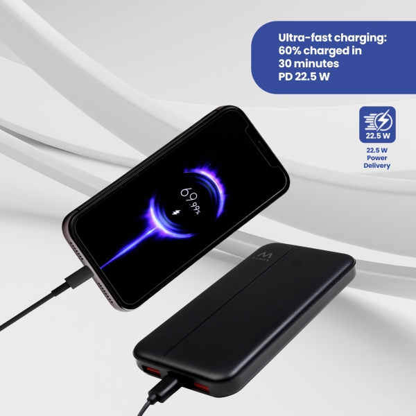Powerbank Ewent EW1161 10000mAH 22,5W PD e QC - USB-A, USB-C - Cor Preto