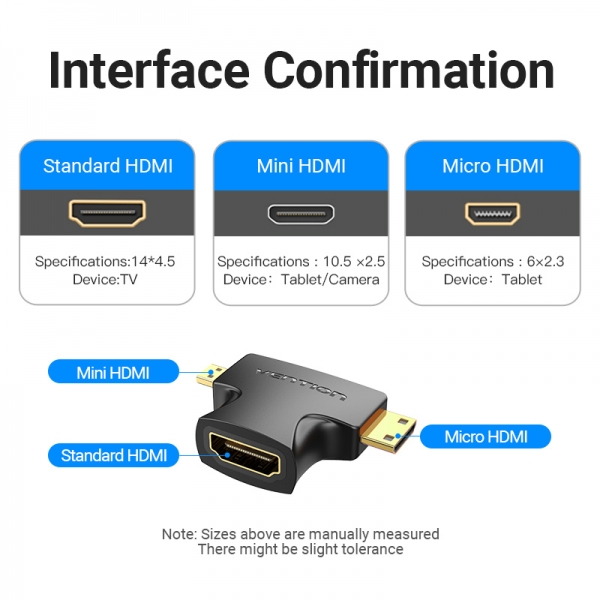 Vention HDMI Fêmea para Micro HDMI Macho Adaptador - Mini HDMI Macho - Preto