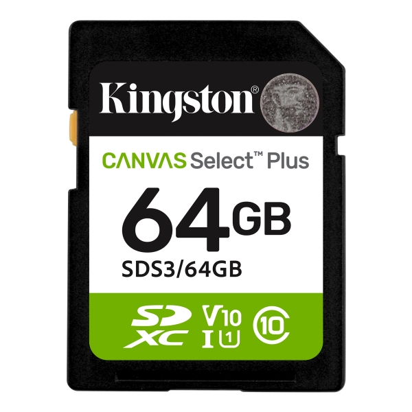 Cartão Kingston SDXC 64GB UHS-I Classe 10 100MB/s Canvas Select Plus -SDS3/64GB