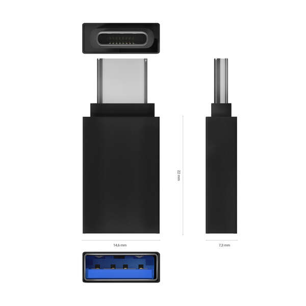 Adaptador Aisens Mini USB 3.2 GEN1 3A em alumínio - Tipo USB-C/M-A/H - Cor preto