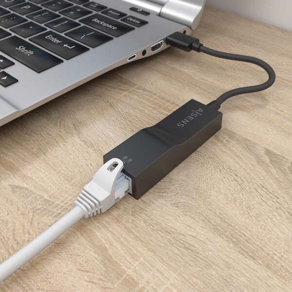 Aisens Conversor USB 3.0 a Ethernet Gigabit 10/100/1000 Mbps - 15cm - Cor Negro