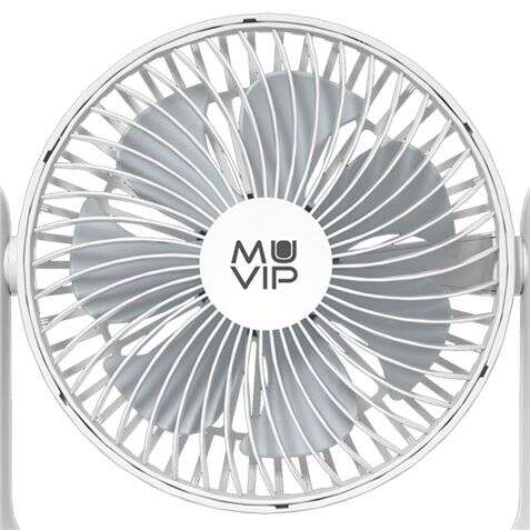 Ventilador de Mesa Portátil Muvip 5,5W 18cm Diâmetro - 3 Velocidades - Ângulo Regulável até 360º - Autonomia até 15h - Cor Branco