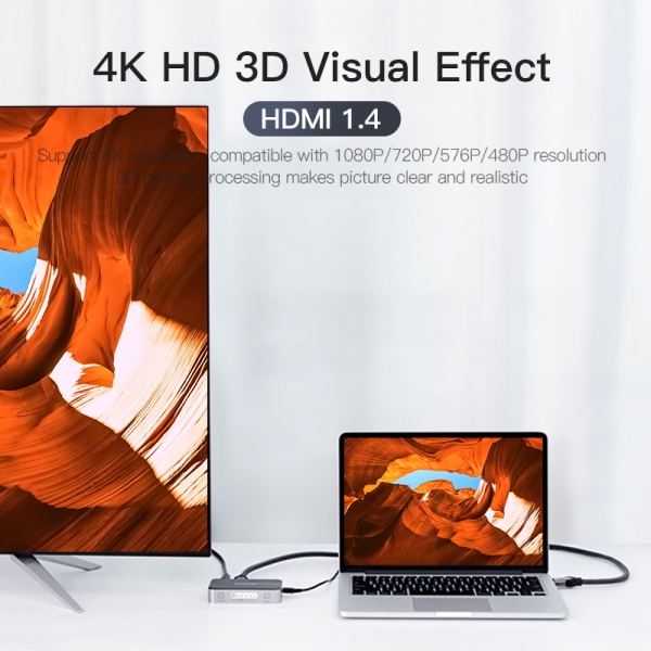 Vention Duplicador HDMI Femea para HDMI Macho 3x1 com Audio - Cor Cinza