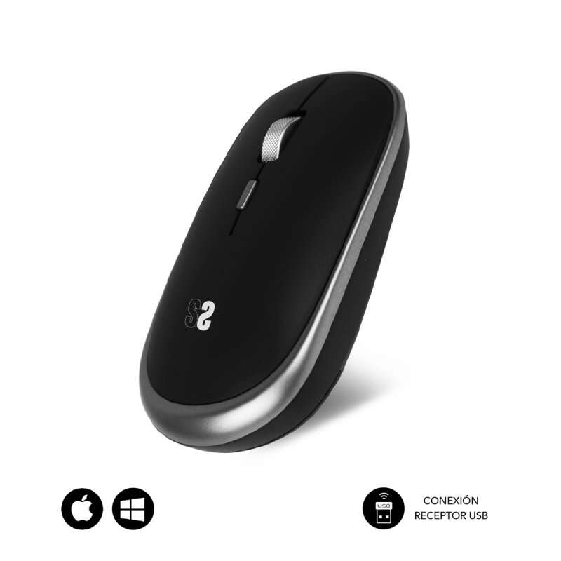 Rato sem fio Subblim Mini - Design ergonômico e elegante - Conexão USB Plug & Play - Tecnologia Silent Click - Ambidestro - Resolução ajustável - Durável e portátil - Preto