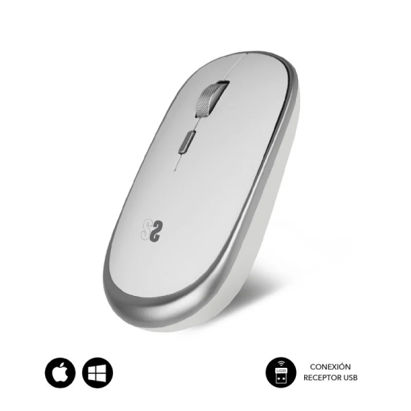 Mini mouse sem fio Subblim - 54 mm x 25 mm - Silencioso - Precisão ajustável - Acabamento de qualidade - Ambidestro - 4 botões - Economia de energia - Branco