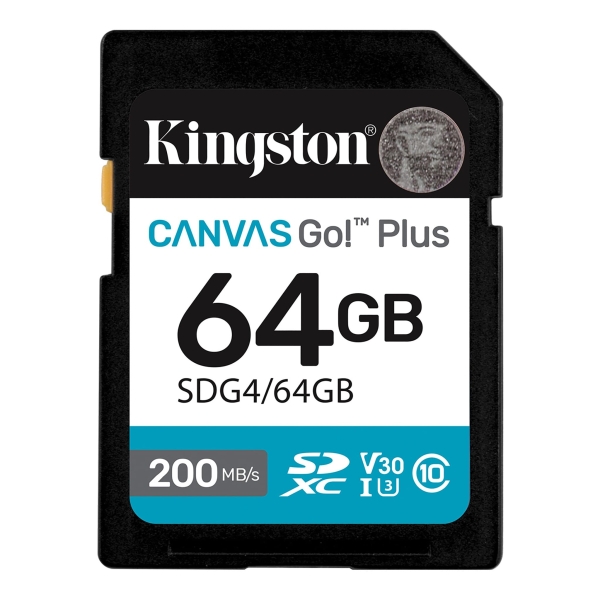Kingston Cartao SDXC 64GB UHS-I U3 V30 Clase 10 200MB/s Canvas Go Plus