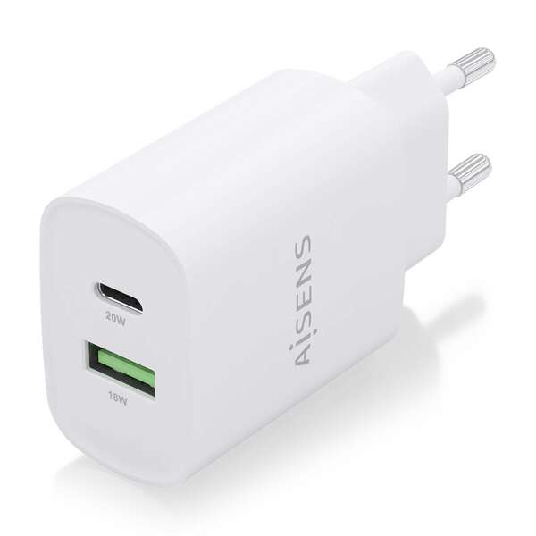 Carregador Aisens 20W - 1xUSB-C PD3.0 - 1xUSB-A QC3.0 - Branco