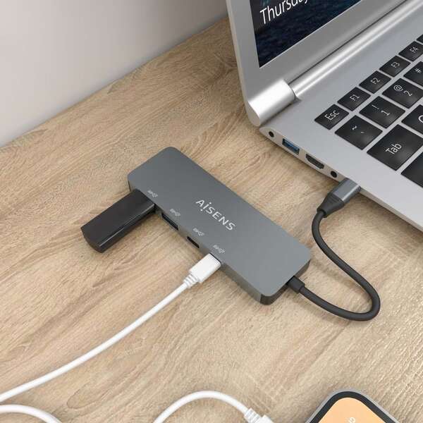 Aisens Hub USB 3.2 GEN2 10G USB-C - USB-C/M-2xUSB-C/H-2xUSB-A/H - 15cm - Cor Cinza