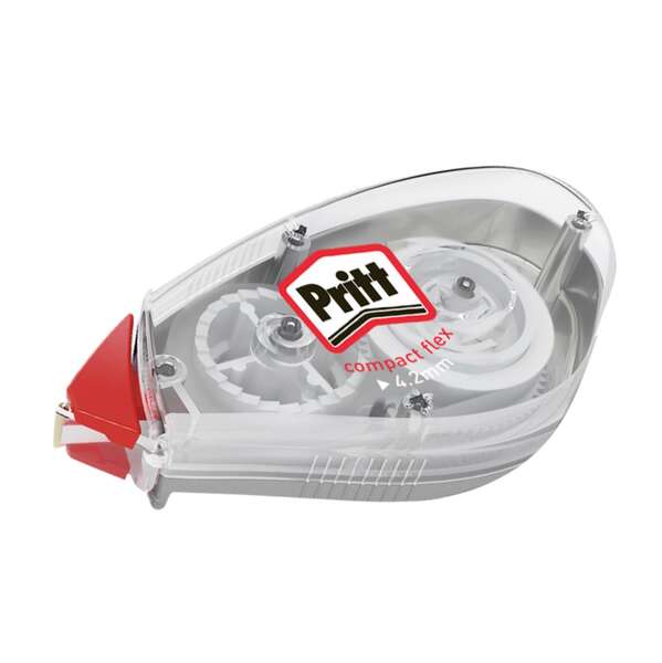 Caixa 24 unidades - Fita Corretora Pritt Roller Compact Flex 4,2 mm x 10 m - Ponta Flexível - Correção Suave e Limpa - Correção Bidirecional
