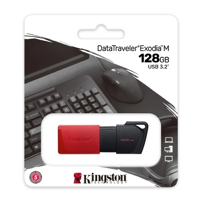 Pendrive Kingston DataTraveler Exodia M 128 GB - USB 3.2 Gen 1 - Capa para telemóvel - Clip para porta-chaves - Preto/Vermelho (Pendrive)