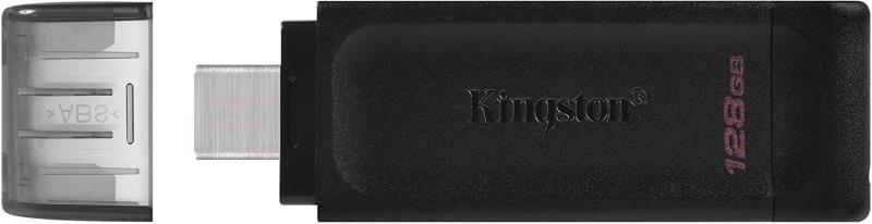 Kingston DataTraveler 70 128 GB USB Type-C Flash Drive - USB-C 3.2 Gen 1 - Com Tampa - Preto (Pendrive)