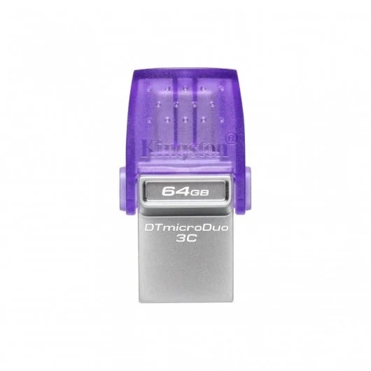 Kingston DataTraveler microDuo 3C Memoria USB-A + USB-C 64GB 3.2 Gen 1 - Velocidad de Lectura 200 MB/s - Tapon Protector (Pendrive)